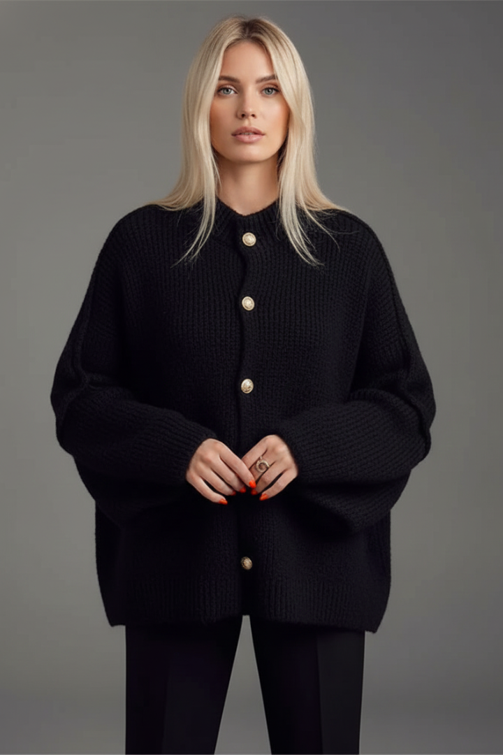 Women’s Knitted Cardigan with Button Fastening and Ribbed Edges