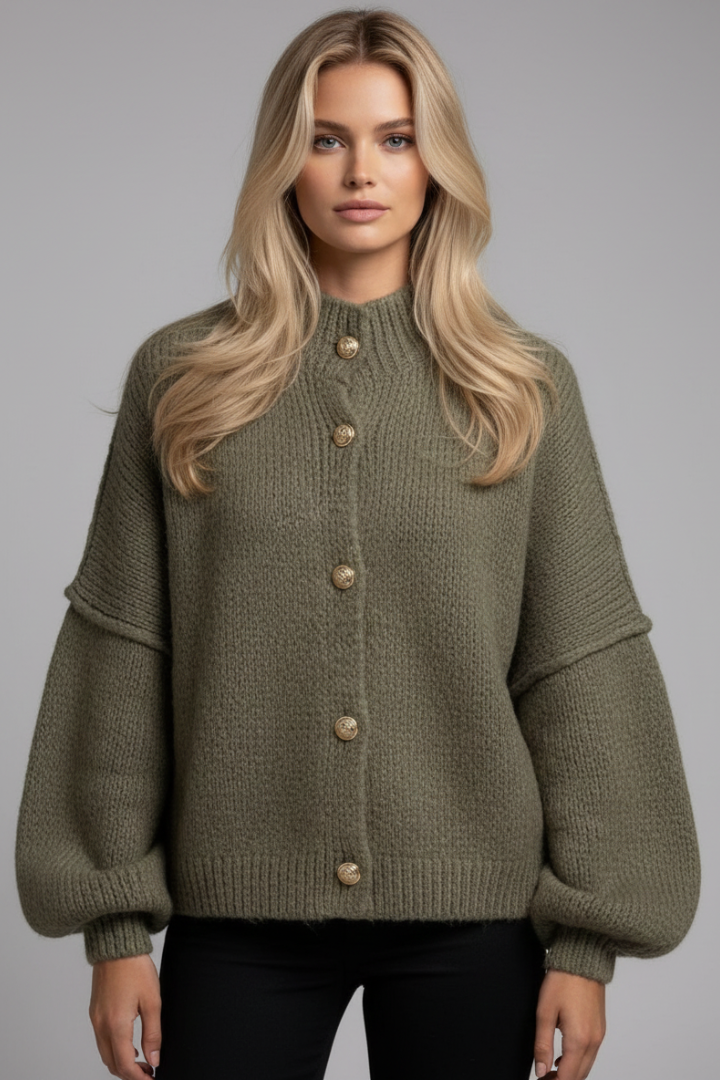 Women’s Knitted Cardigan with Button Fastening and Ribbed Edges