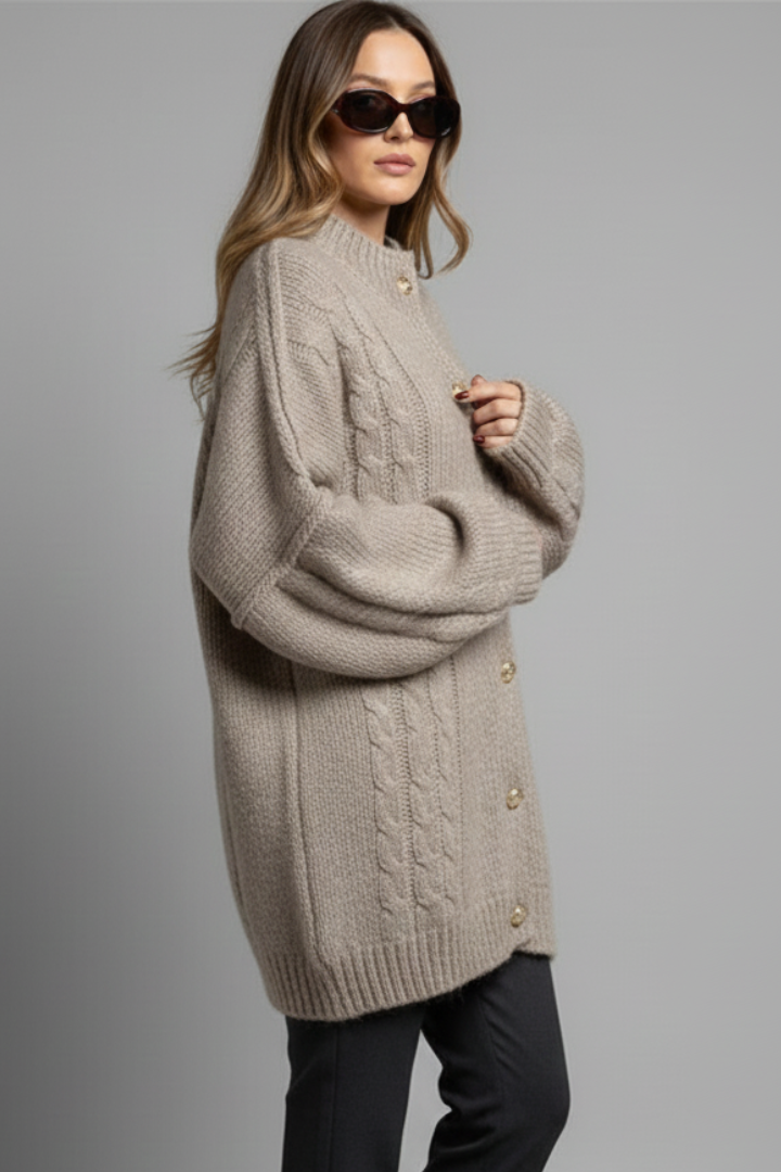 Women’s Knitted Cardigan with Button Fastening and Ribbed Edges