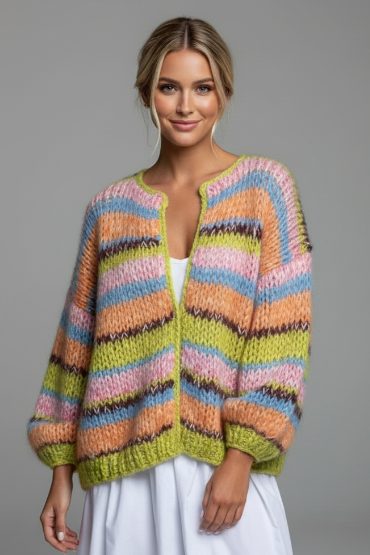 Women’s Knitted Cardigan with Open Front and Textured Finish