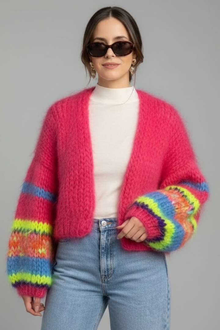 Women’s Knitted Cardigan with Open Front and Textured Finish