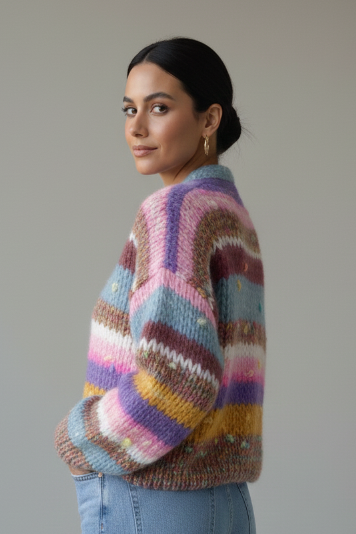 Women’s Knitted Cardigan with Open Front and Textured Finish