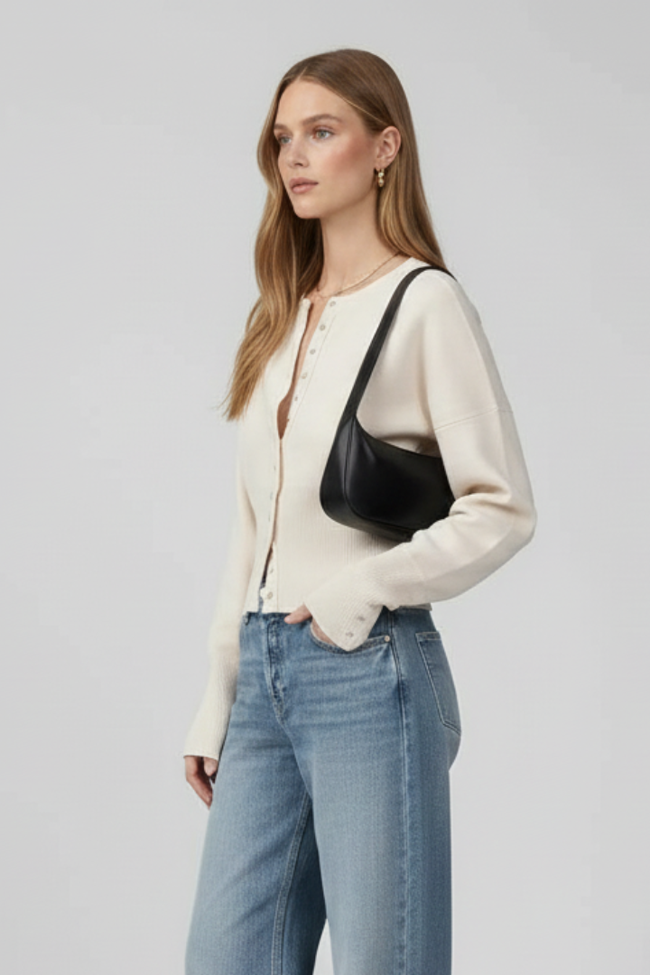 Women’s Knitted Cardigan with Round Neckline and Button-Front Design