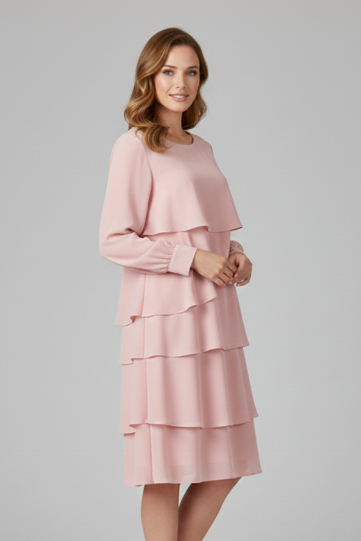 Women’s Layered Dress with Long Sleeves and Tiered Skirt