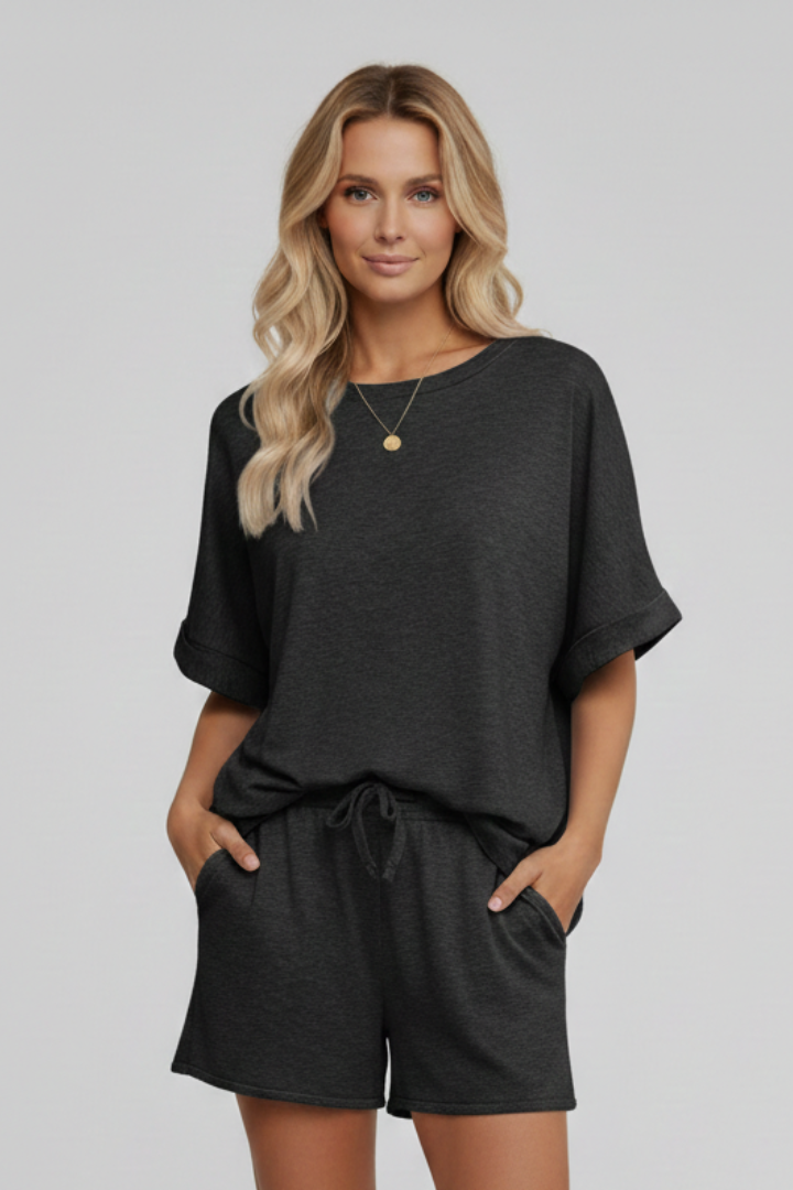 Women’s Leisure Set with Batwing Sleeves and Drawstring Waist