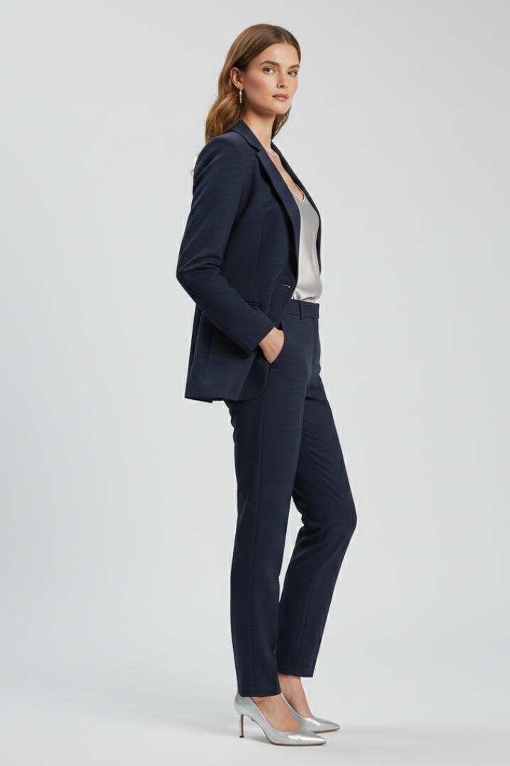 Women’s Long Blazer with Textured Surface and Single Closure