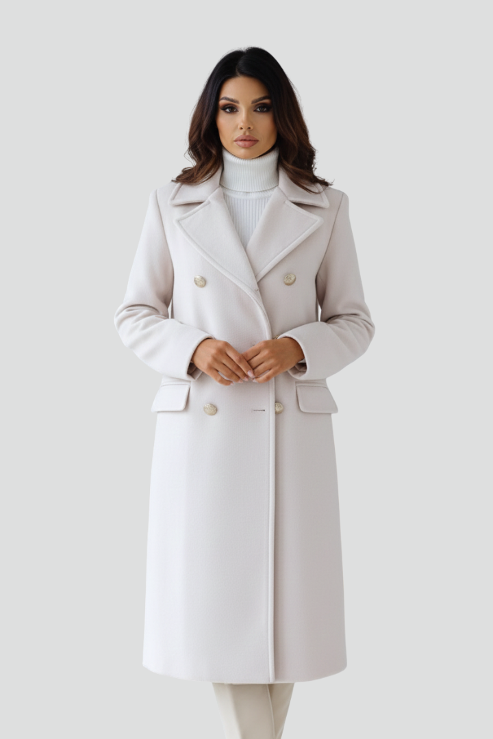 Women’s Long Coat with Double Buttons and Lapel Collar