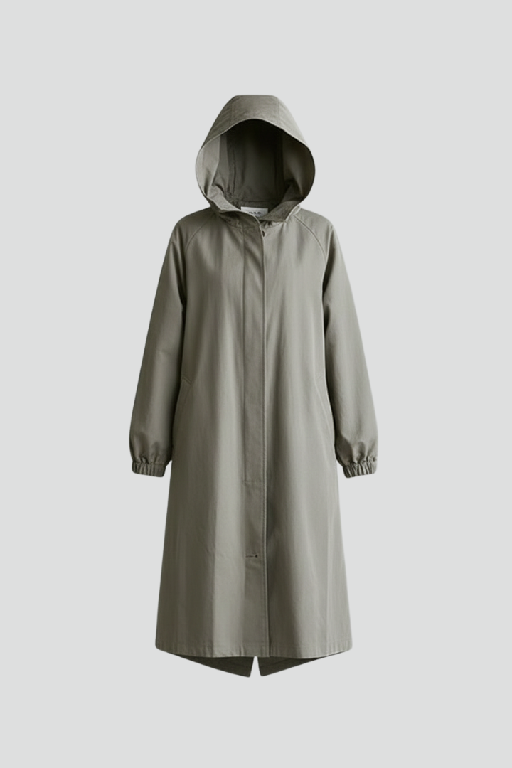 Women’s Long Coat with Hood and Button Closure