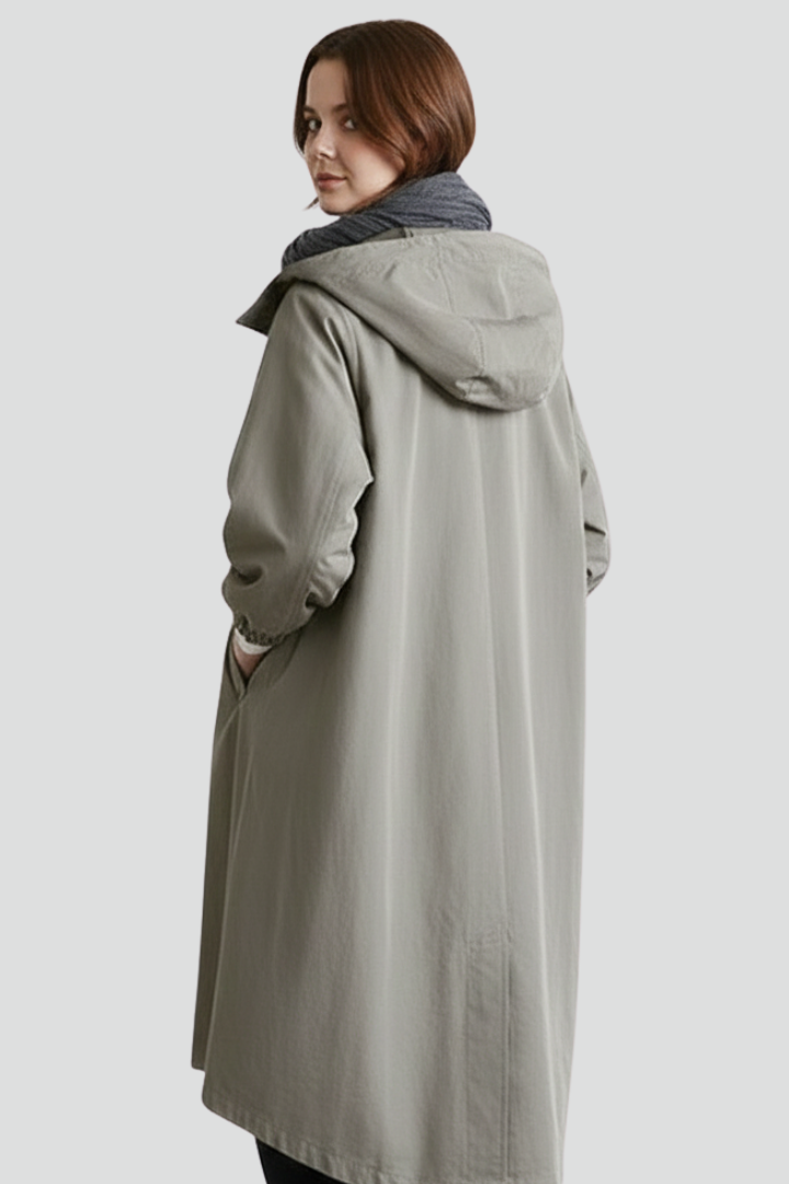 Women’s Long Coat with Hood and Button Closure