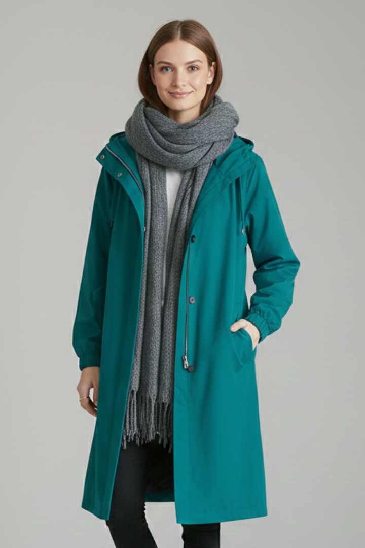 Women’s Long Coat with Hood and Buttons