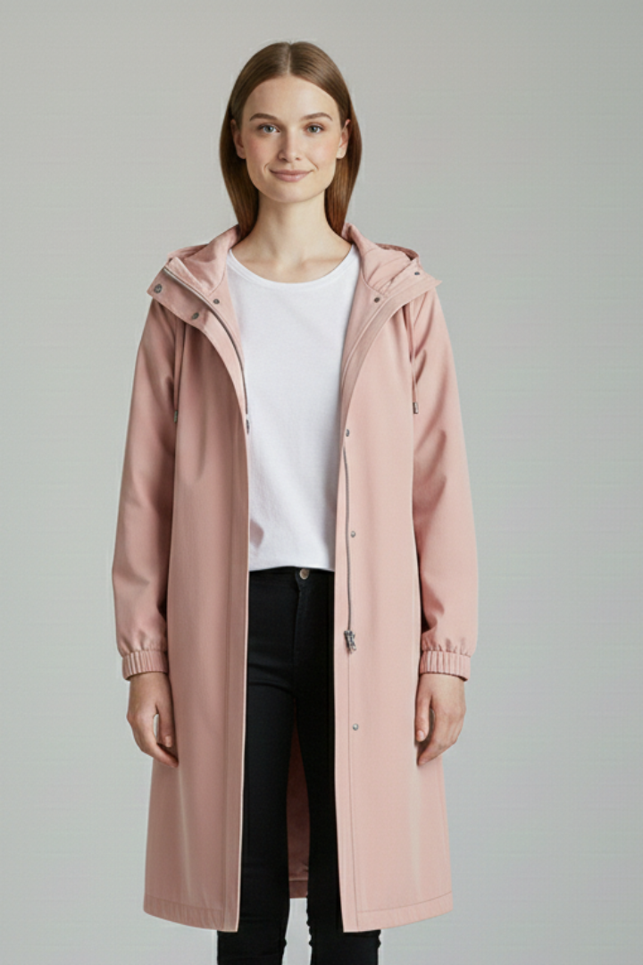 Women’s Long Coat with Hood and Buttons