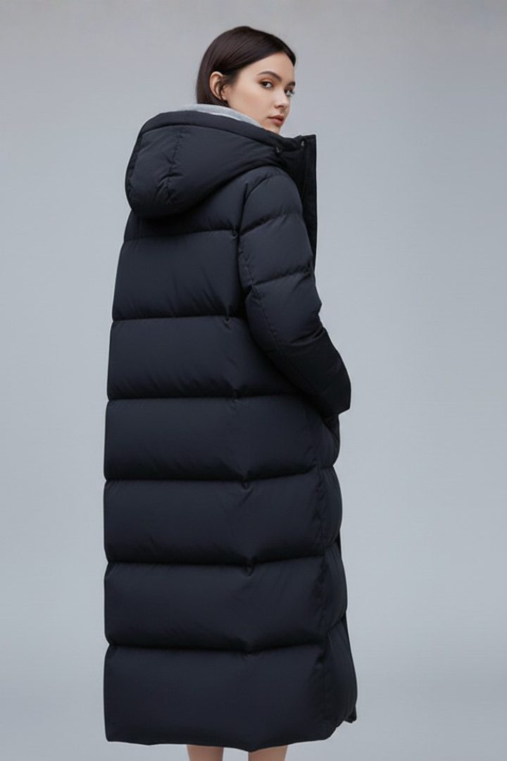 Women’s Long Coat with Hood and Concealed Closure