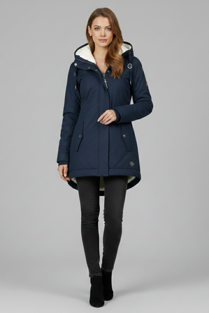 Women’s Long Coat with Hood and Front Zip