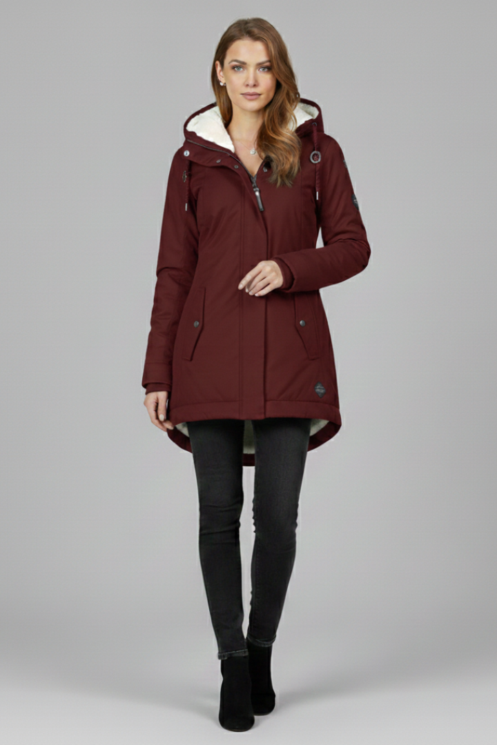 Women’s Long Coat with Hood and Front Zip