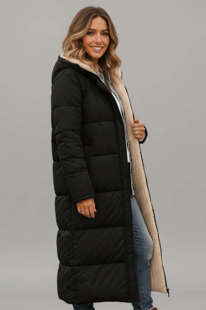 Women’s Long Coat with Hood and Zip