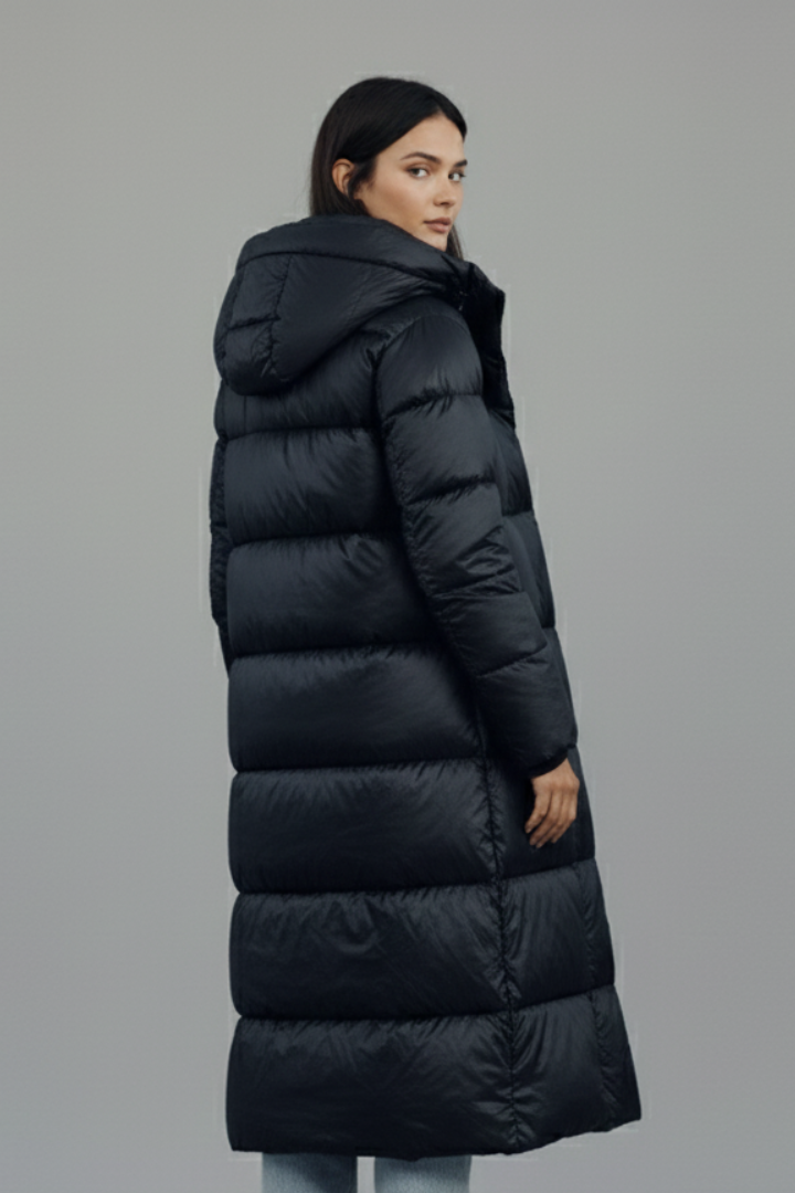 Women’s Long Coat with Hood and Zip Closure