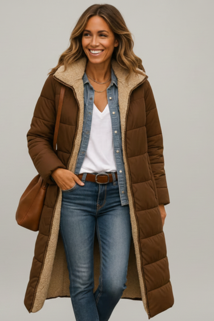 Women’s Long Coat with Hood and Zip
