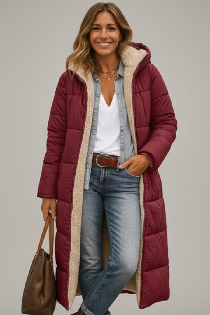 Women’s Long Coat with Hood and Zip