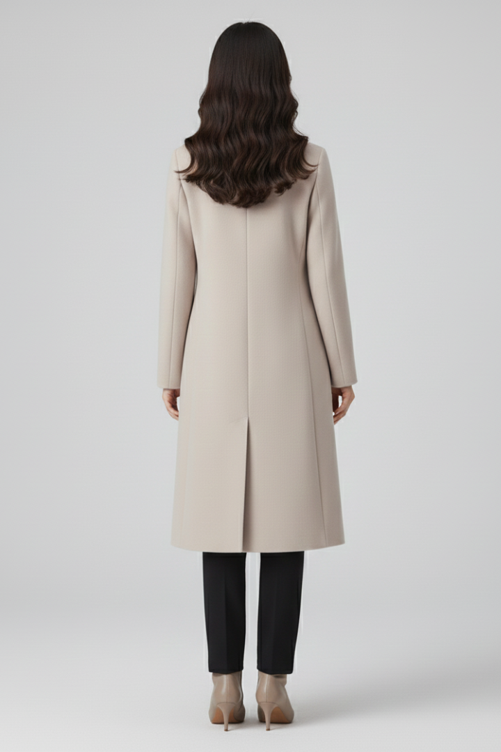 Women’s Long Coat with Lapel Collar and Button Closure
