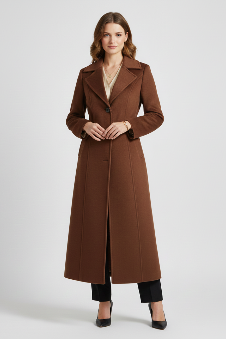Women’s Long Coat with Shawl Collar and Waist Belt