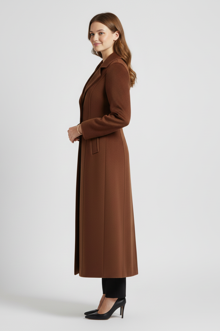 Women’s Long Coat with Shawl Collar and Waist Belt