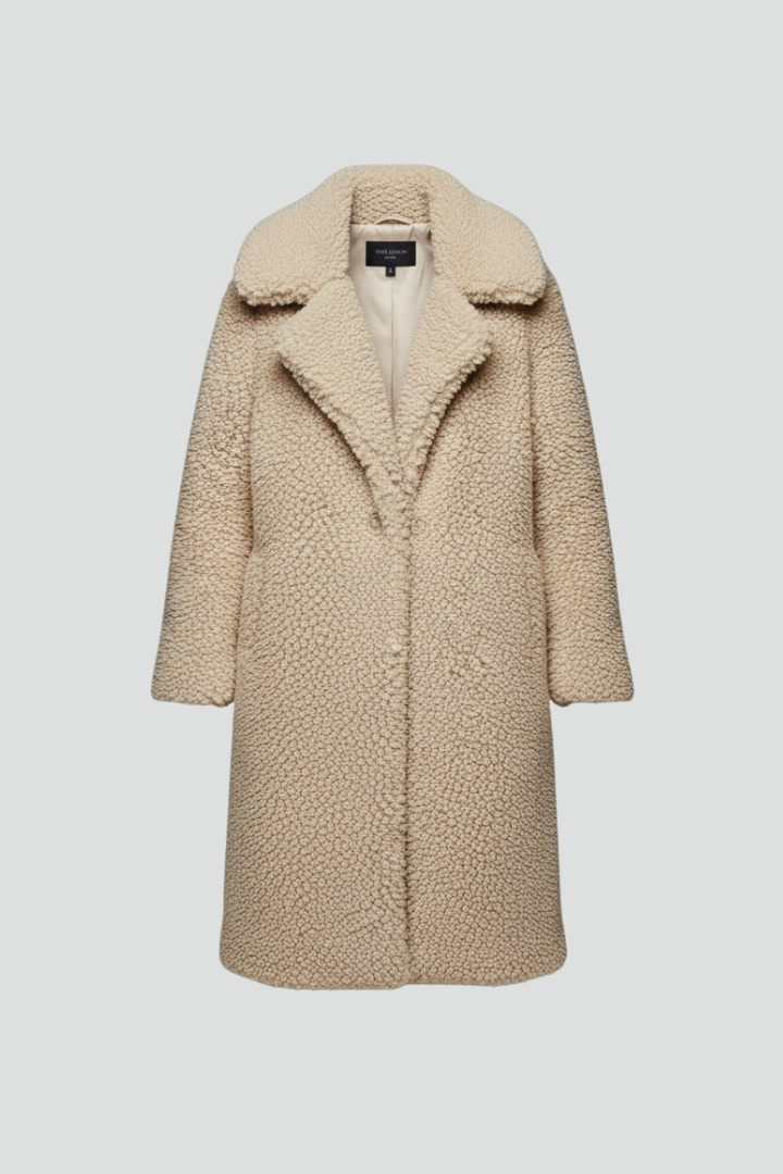 Women’s Long Coat with Textured Surface and Wide Collar