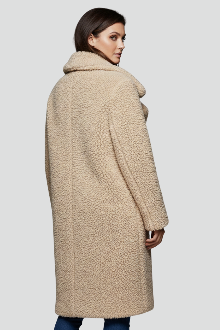 Women’s Long Coat with Textured Surface and Wide Collar