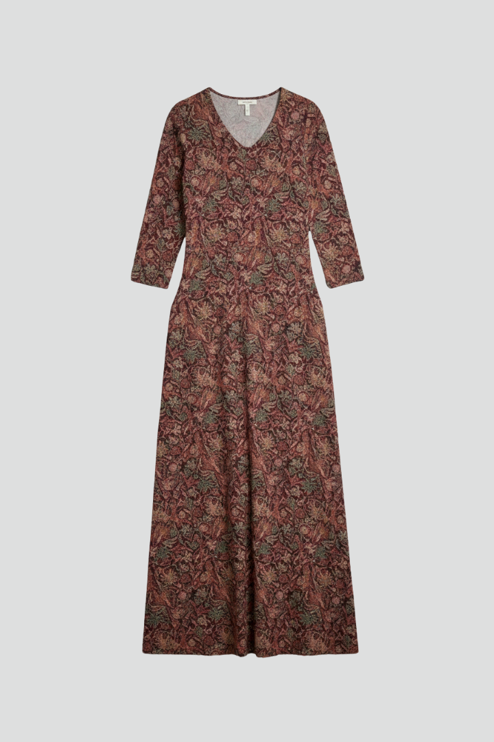 Women’s Long Dress with V-Neck and Long Sleeves