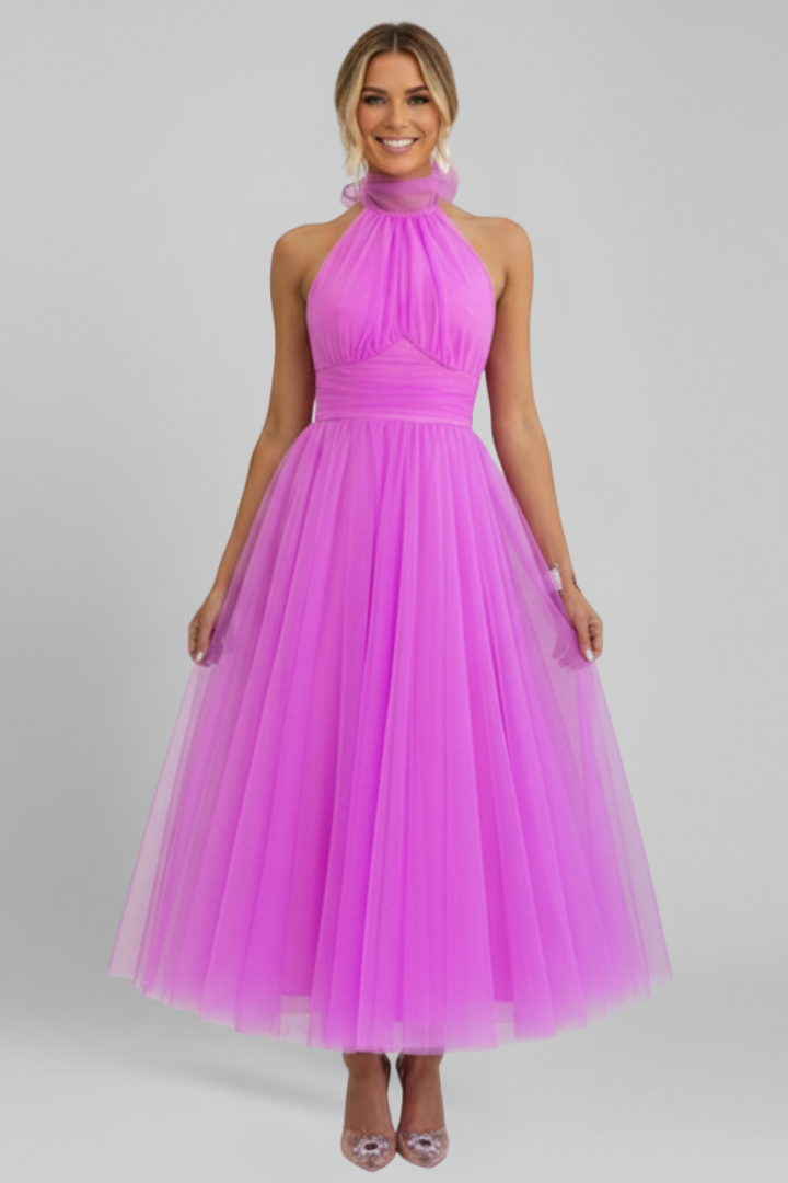 Women’s Maxi Dress with Halter Neck and Layered Skirt