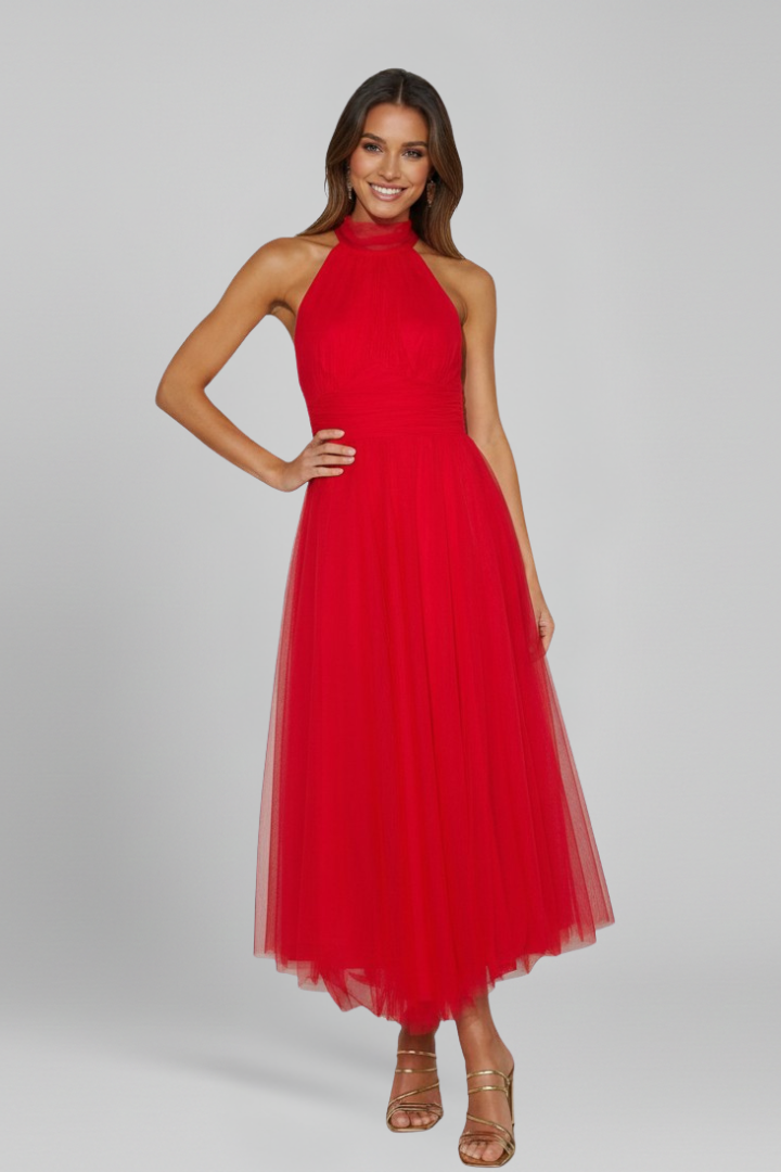 Women’s Maxi Dress with Halter Neck and Layered Skirt