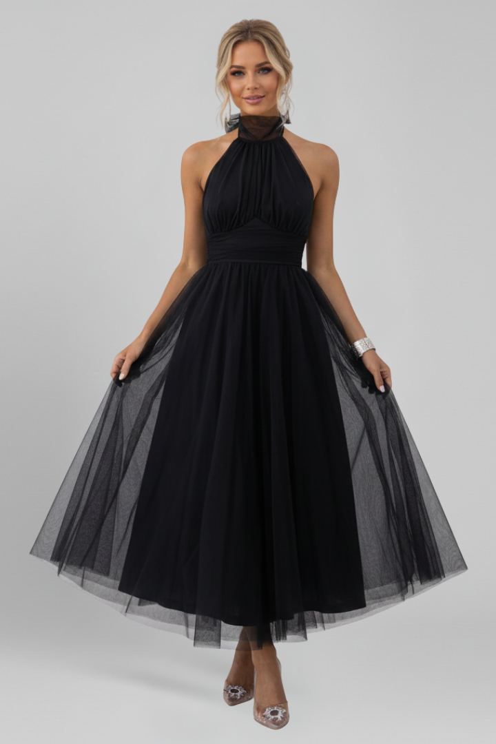 Women’s Maxi Dress with Halter Neck and Layered Skirt