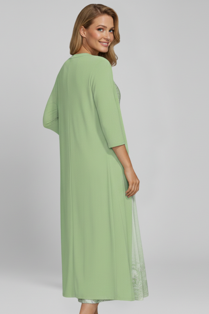 Women’s Maxi Dress with Open Cardigan and Printed Surface