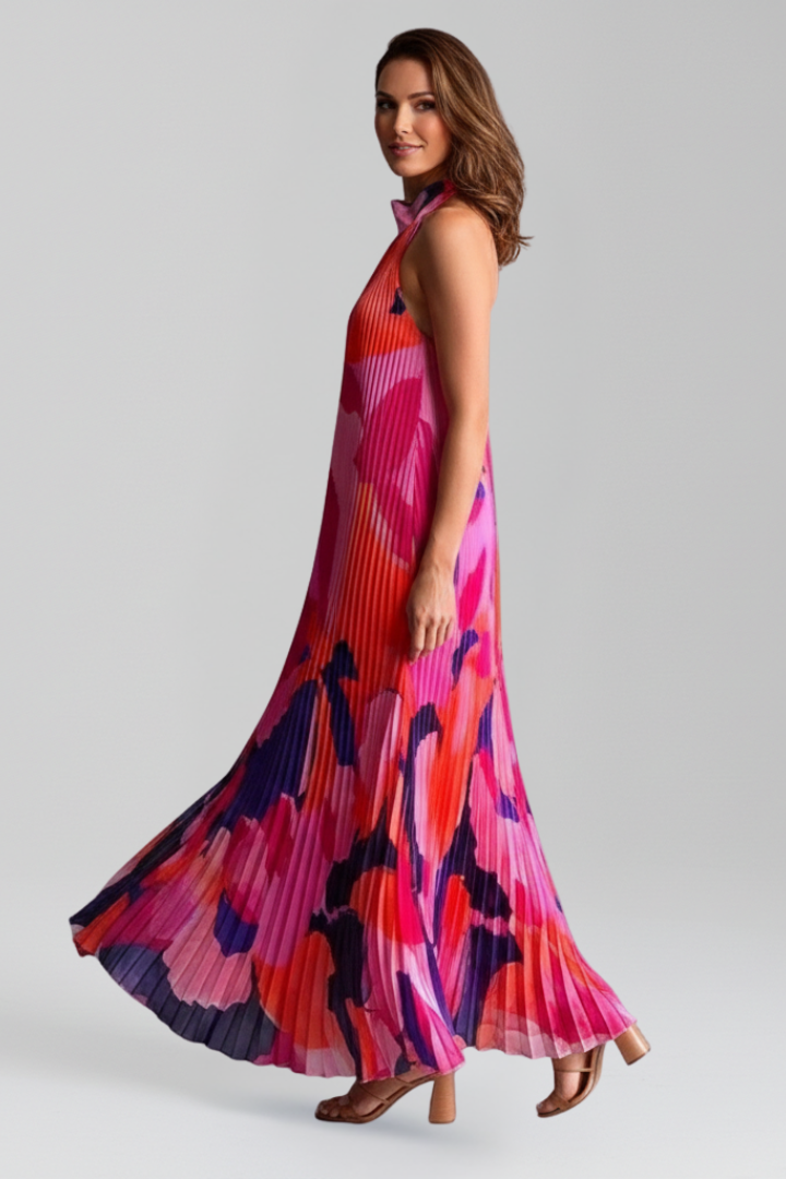 Women’s Maxi Dress with Pleated Skirt and Sleeveless Cut