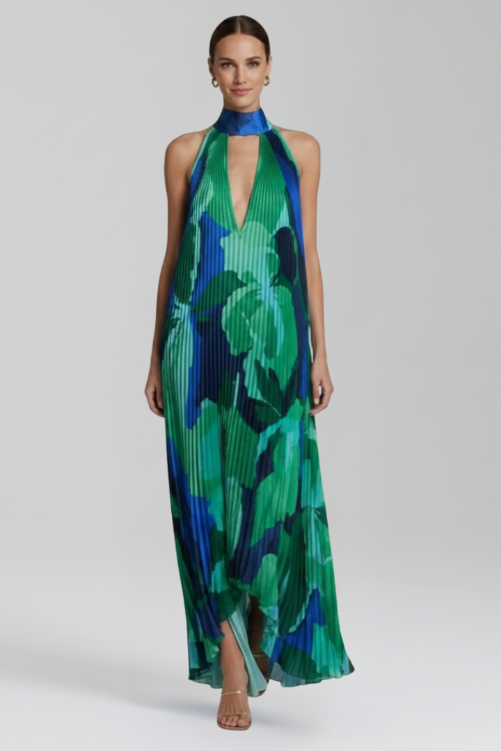 Women’s Maxi Dress with Pleated Skirt and Sleeveless Cut