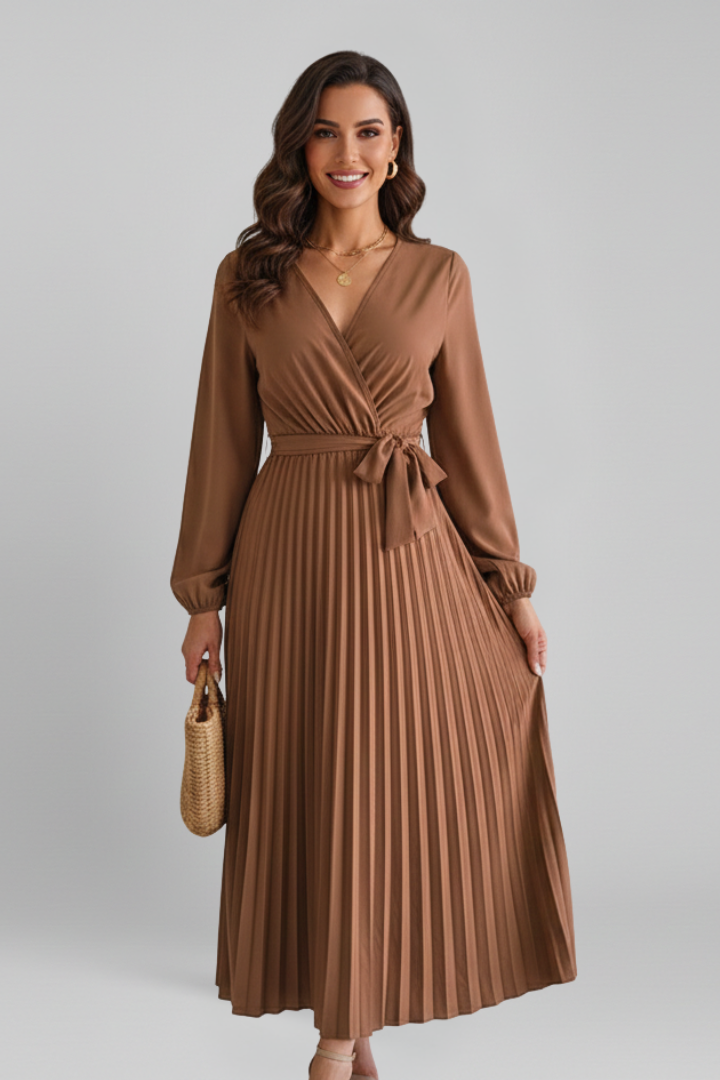 Women’s Maxi Dress with Pleated Skirt and Sleeves