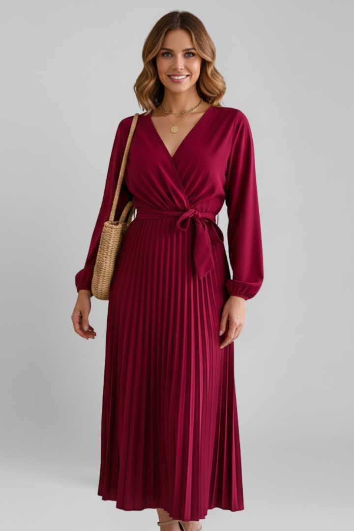 Women’s Maxi Dress with Pleated Skirt and Sleeves