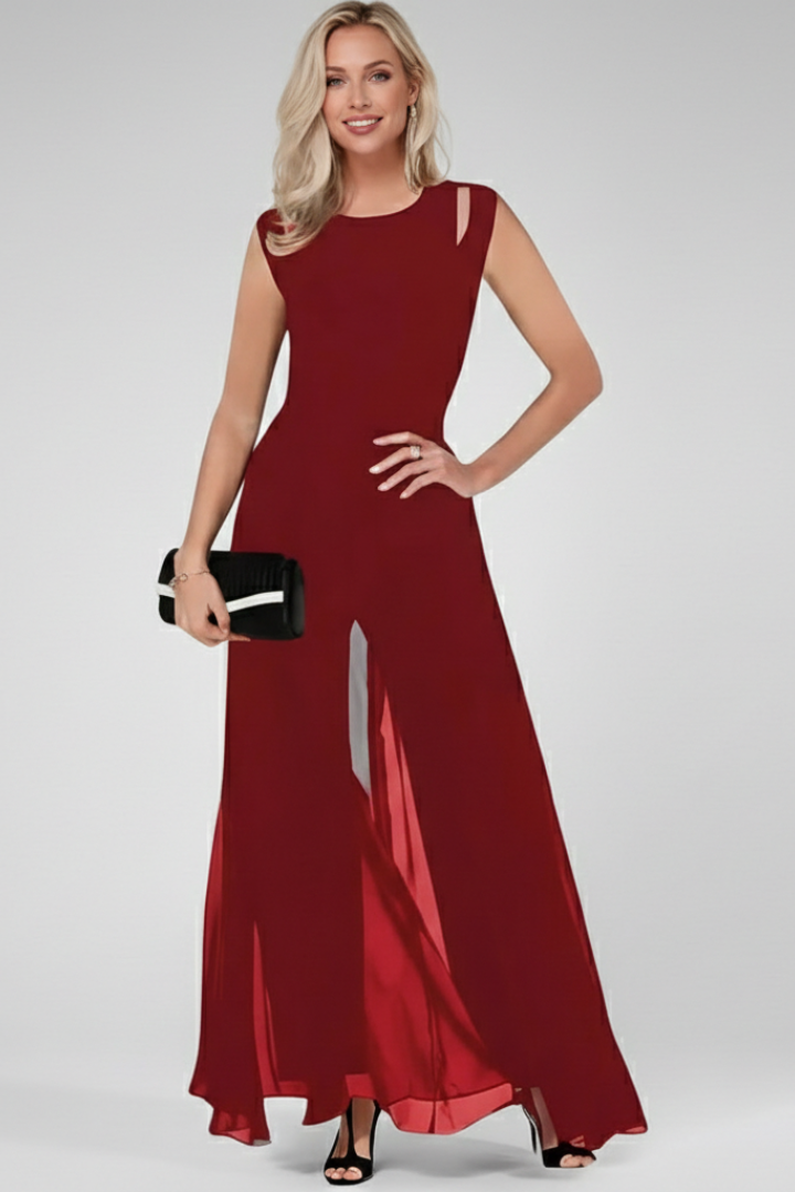 Women’s Maxi Dress with Round Neckline and Side Split