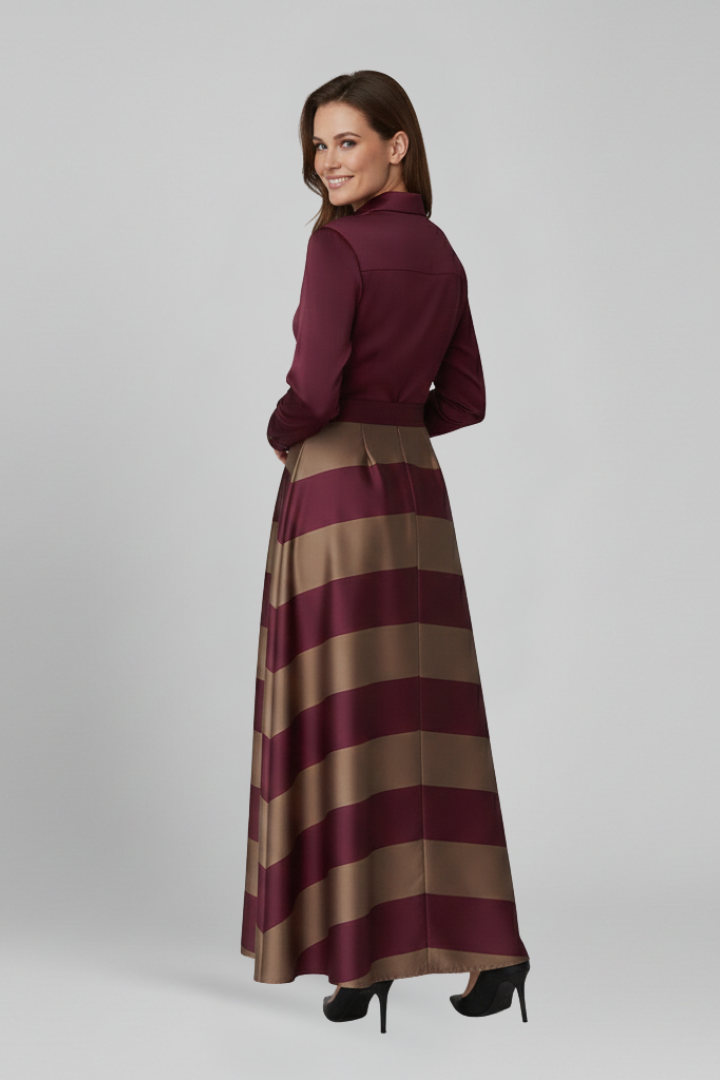 Women’s Maxi Dress with Shirt Collar and Waist Belt