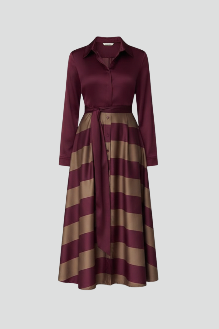 Women’s Maxi Dress with Shirt Collar and Waist Belt