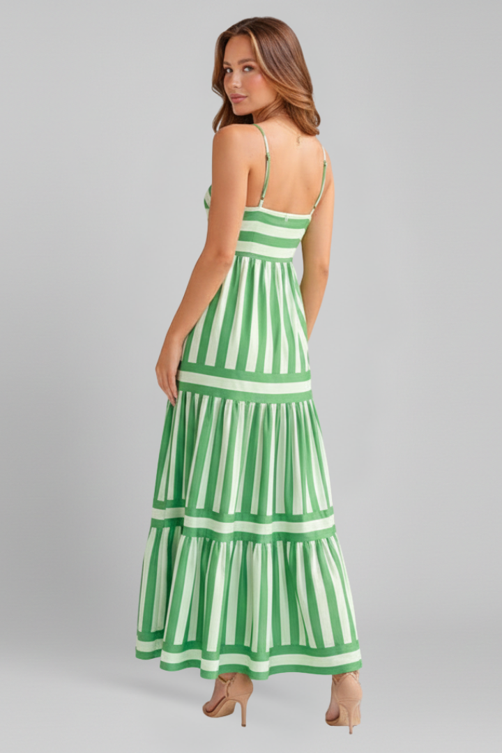 Women’s Maxi Dress with Shoulder Straps and Tiered Skirt