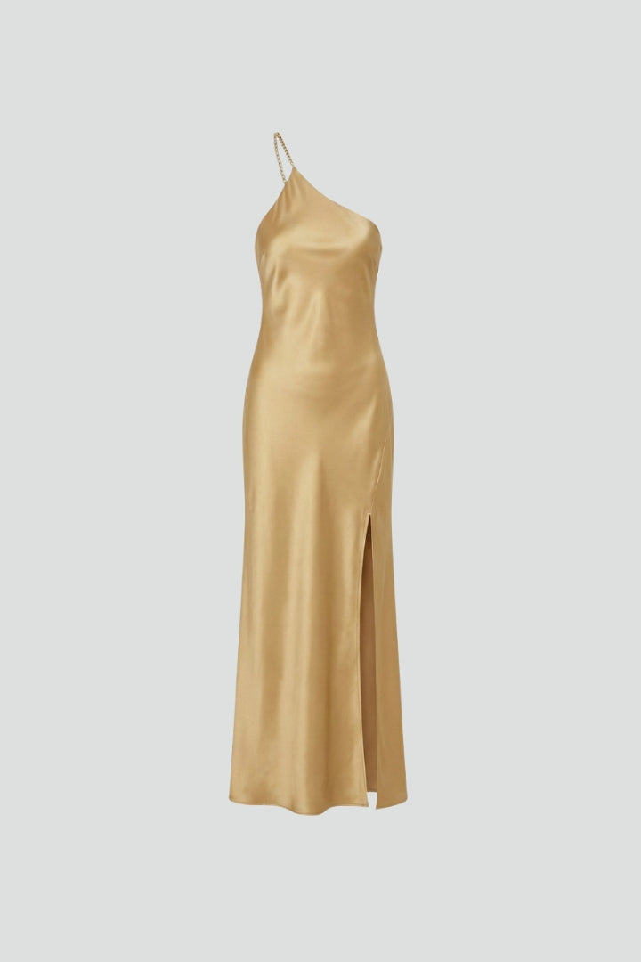 Women’s Maxi Dress with Slit and Asymmetric Neckline