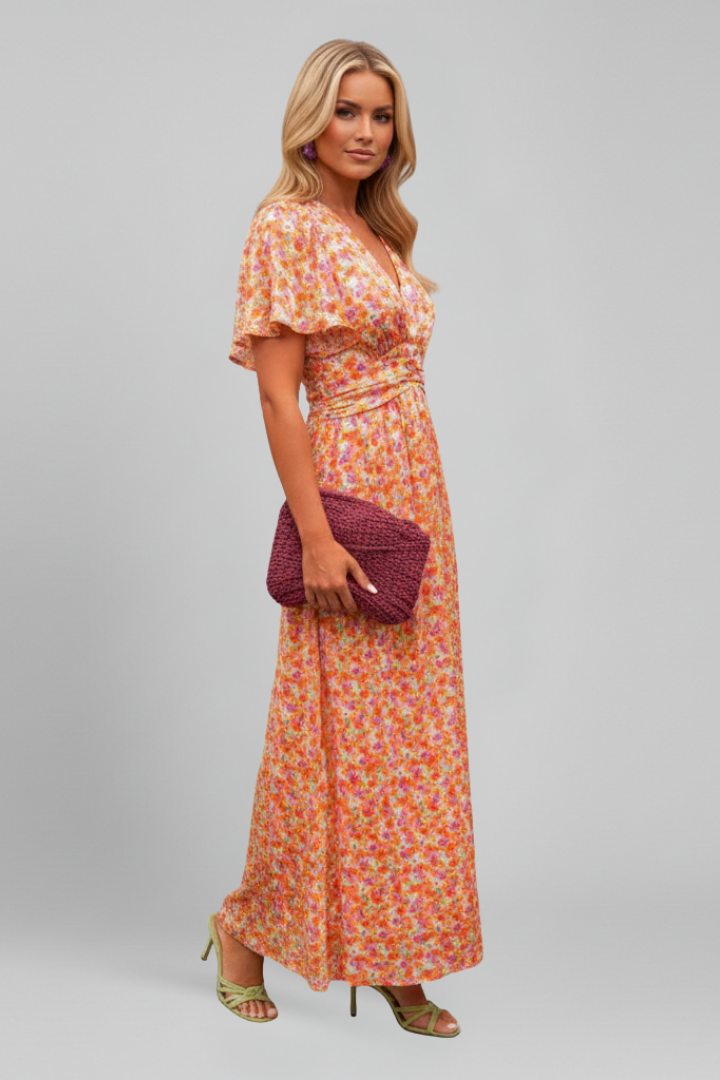 Women’s Maxi Dress with V Neck and Short Sleeves