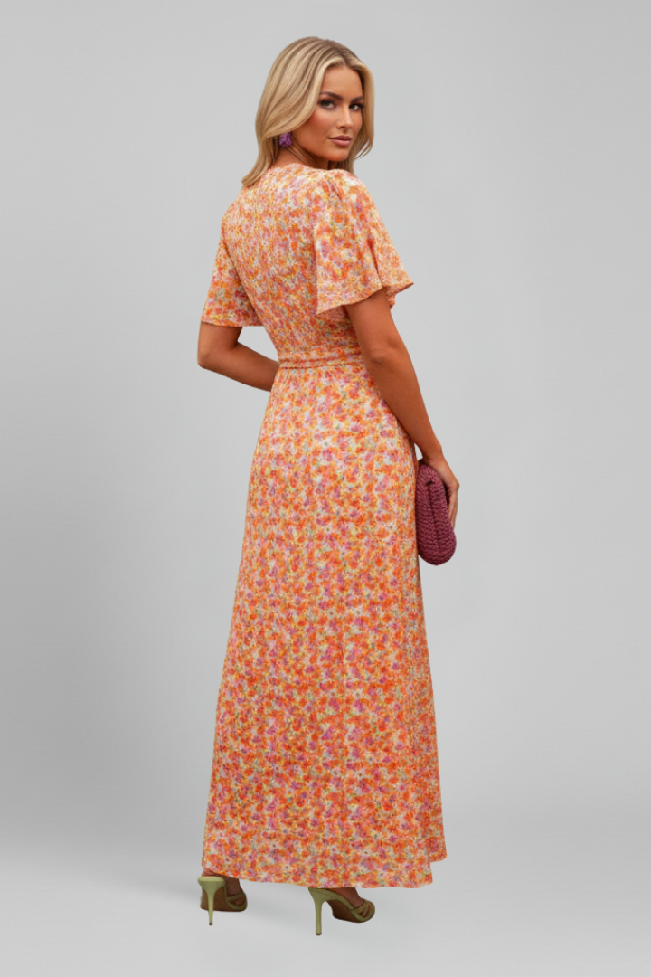 Women’s Maxi Dress with V Neck and Short Sleeves