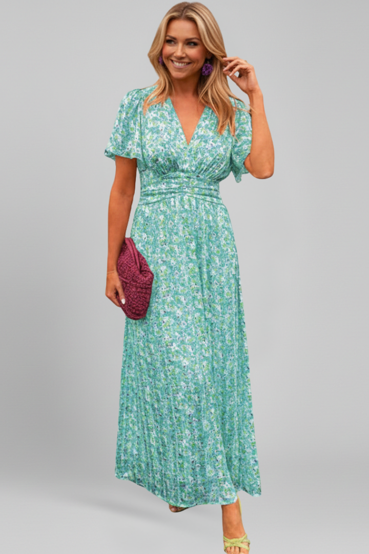 Women’s Maxi Dress with V Neck and Short Sleeves