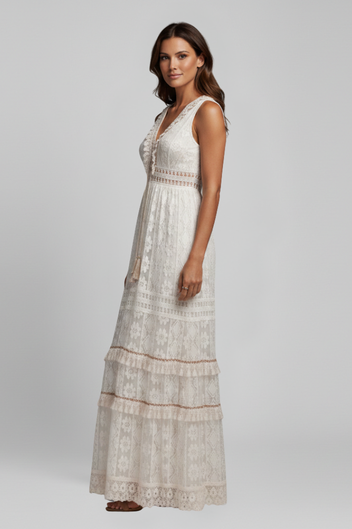 Women’s Maxi Dress with V Neck and Tiered Skirt