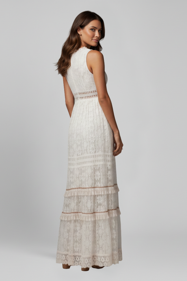 Women’s Maxi Dress with V Neck and Tiered Skirt