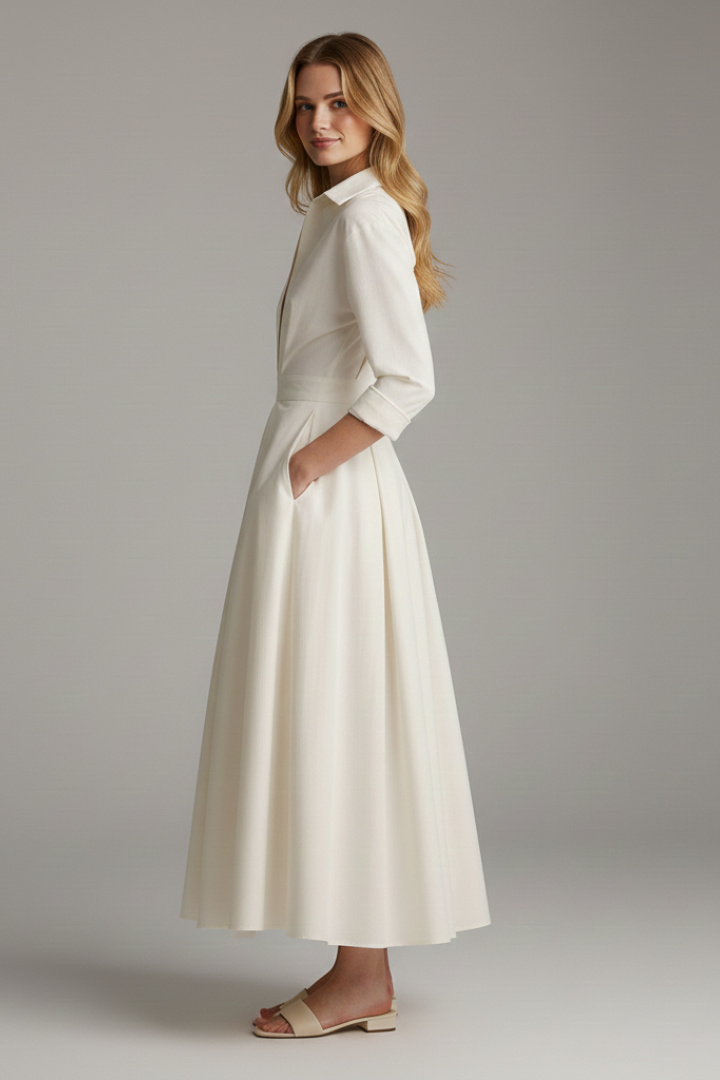 Women’s Midi Dress with Buttons and Waist Detail