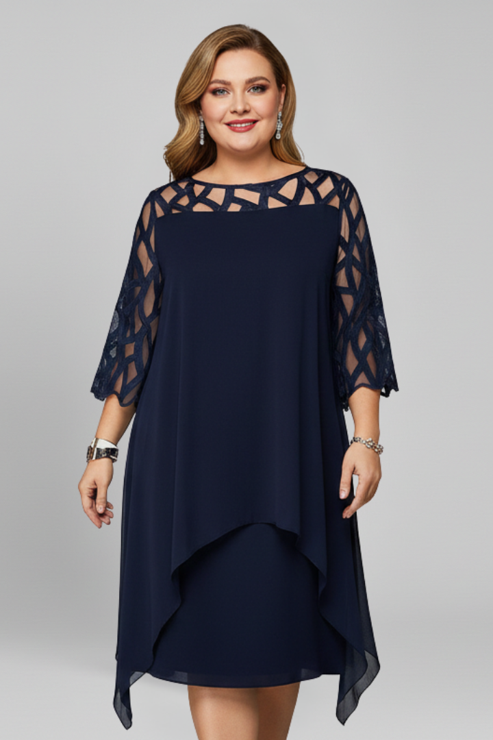 Women’s Midi Dress with Cut-Out Sleeves and Asymmetrical Hem