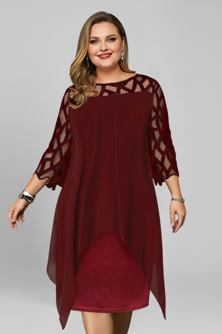 Women’s Midi Dress with Cut-Out Sleeves and Asymmetrical Hem