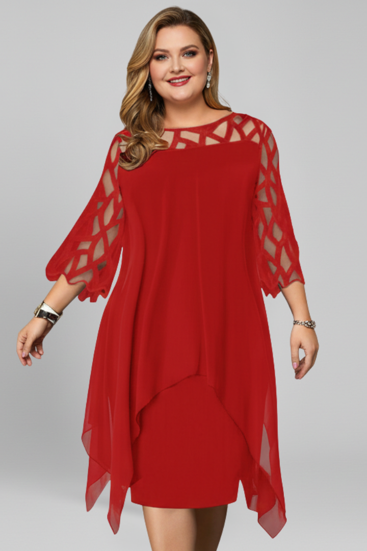 Women’s Midi Dress with Cut-Out Sleeves and Asymmetrical Hem